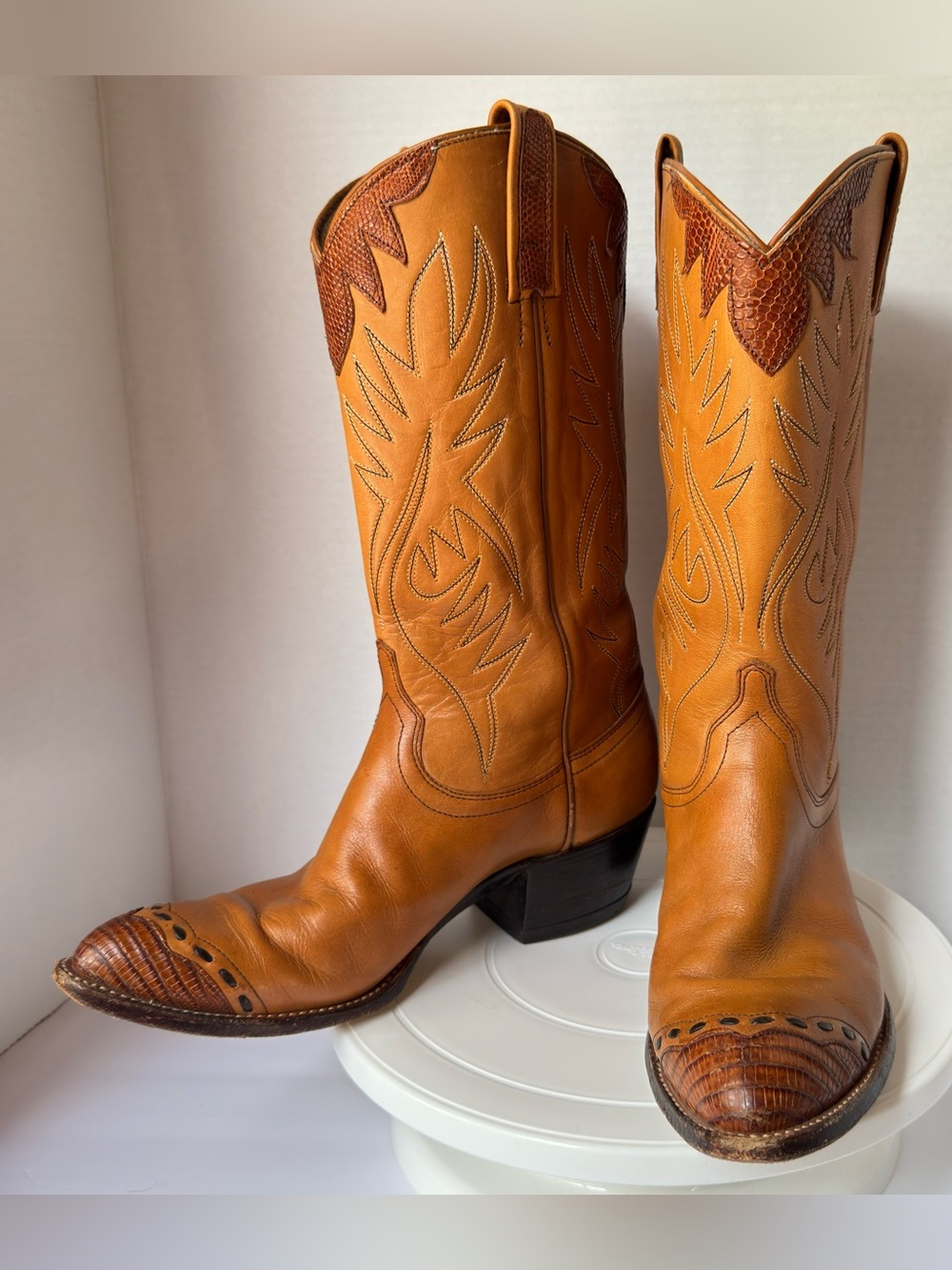 Dan Post Women’s Two-Tone Tan & Brown Western Cowboy Boots